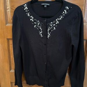Women’s Cable & Gauge Black Button Down Knit Sweater With Rhinestones Size Med
